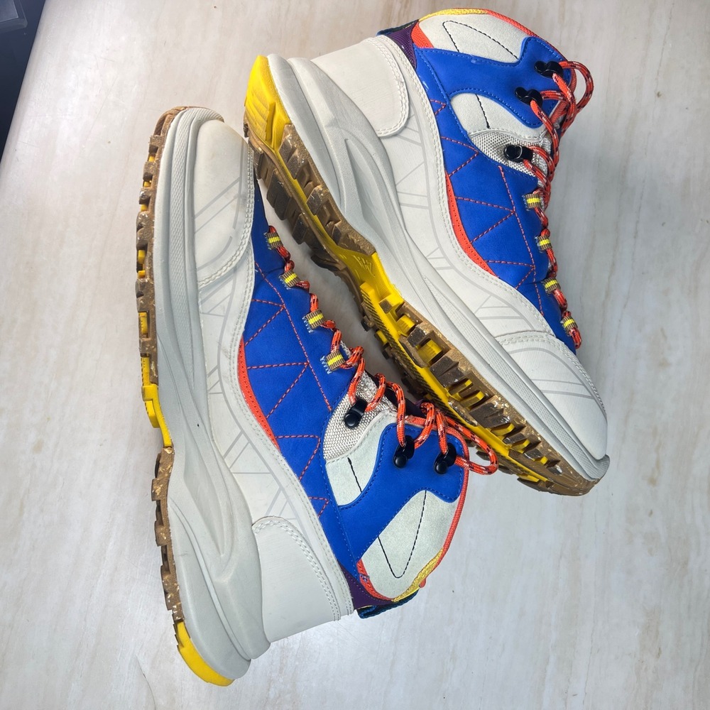 Zara Men's Hiking Boots High Top Lace Up Size 44 Blue Orange Yellow Chunky Sole - Picture 9 of 12